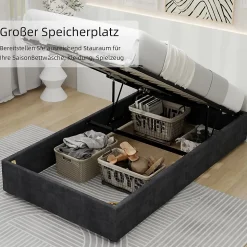 Lit Coffre Simple 90x200 cm - Lit Avec Vérin Pour Ouverture Facile, Bas et Moderne, Sans Tête de Lit, Sans Matelas, Velours Gris