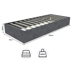 Lit Coffre Simple 90x200 cm - Lit Avec Vérin Pour Ouverture Facile, Bas et Moderne, Sans Tête de Lit, Sans Matelas, Velours Gris