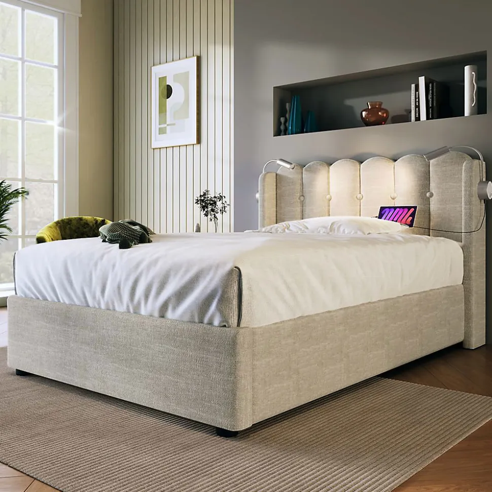 Lit Coffre Simple 90x200cm Rembourré Rangement Lin Naturel Blackcolors