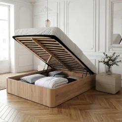 LIT COFFRE SPIRO 160x200cm + 1 SOMMIER / Décor Chêne Blanchi