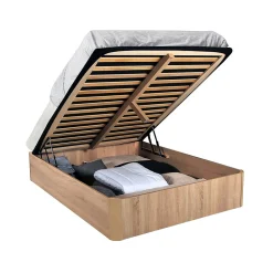 LIT COFFRE SPIRO 180x200cm + 1 SOMMIER / Décor Chêne Blanchi