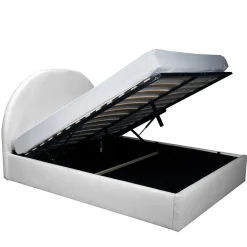 LIT COFFRE TISSU BOUCLETTE 160x200 SHERPA + SOMMIER / Blanc