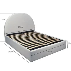 LIT COFFRE TISSU BOUCLETTE 160x200 SHERPA + SOMMIER / Blanc