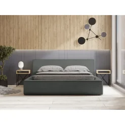 Lit coffre VELORA Ardoise bouclé 180x200 cm Tissu velours doux Sommier relevable Rangement intégré