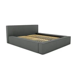 Lit coffre VELORA Ardoise bouclé 180x200 cm Tissu velours doux Sommier relevable Rangement intégré