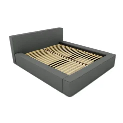 Lit coffre VELORA Ardoise bouclé 180x200 cm Tissu velours doux Sommier relevable Rangement intégré