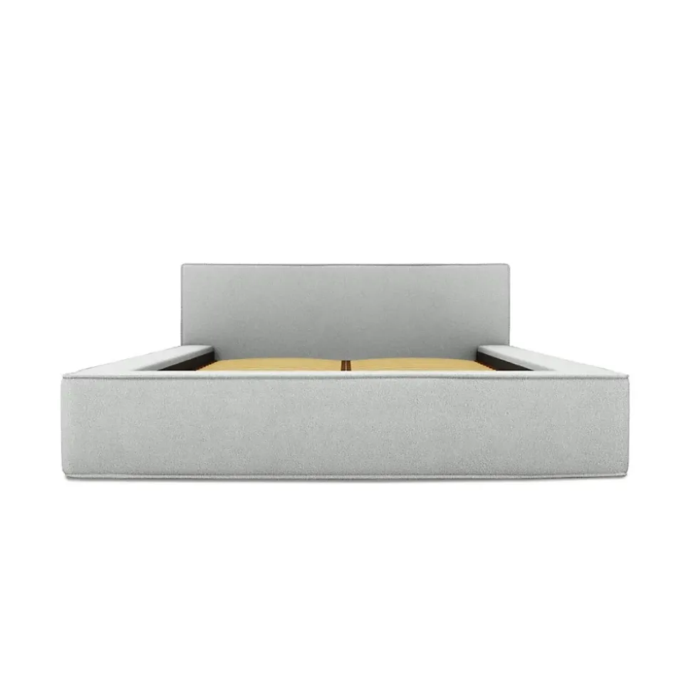 Lit coffre VELORA Blanc bouclé 180x200 cm Tissu effet laine Sommier relevable Rangement intégré