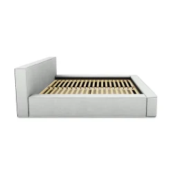 Lit coffre VELORA Blanc bouclé 180x200 cm Tissu effet laine Sommier relevable Rangement intégré