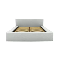 Lit coffre VELORA Blanc bouclé 180x200 cm Tissu effet laine Sommier relevable Rangement intégré