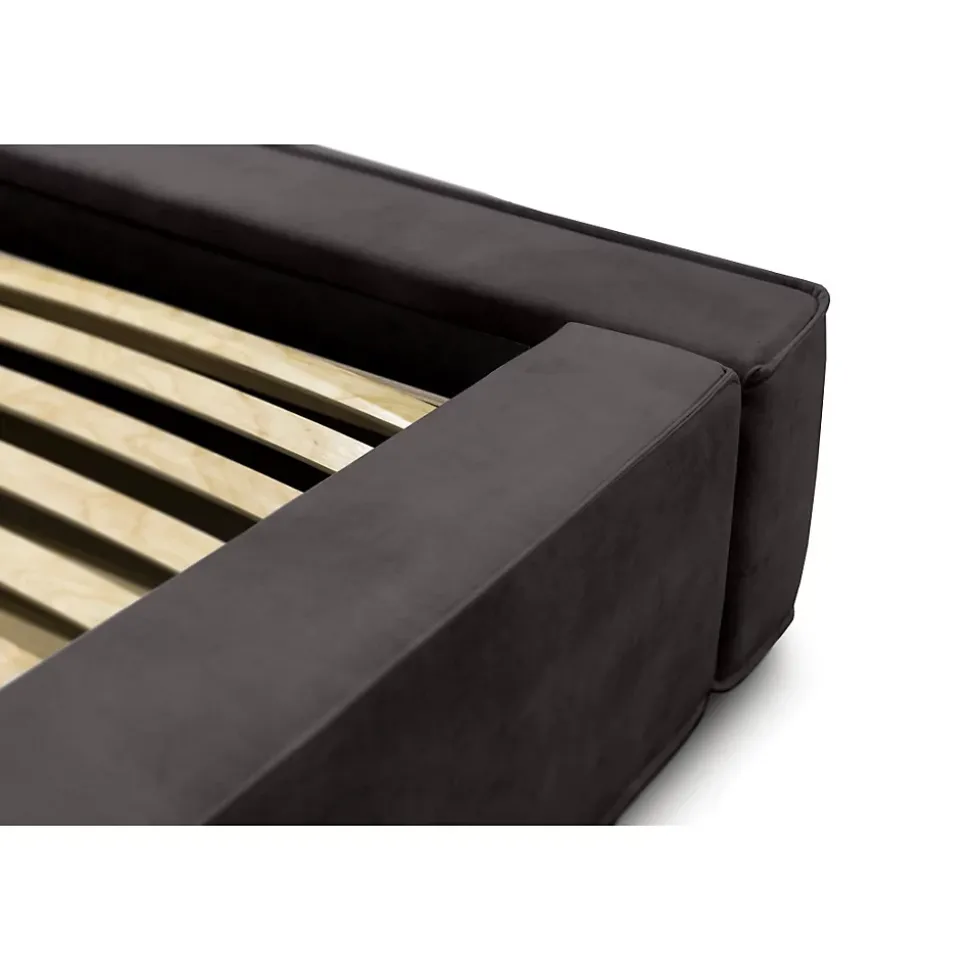 Lit coffre VELORA Gris anthracite 160x200 cm Tissu velours doux Sommier relevable Rangement intégré