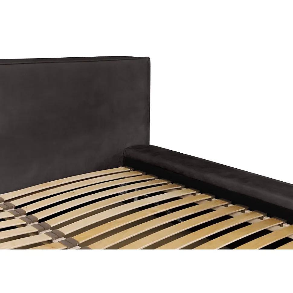 Lit coffre VELORA Gris anthracite 160x200 cm Tissu velours doux Sommier relevable Rangement intégré