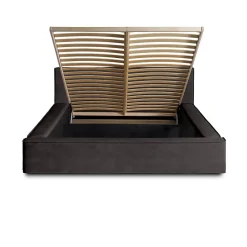 Lit coffre VELORA Gris anthracite 160x200 cm Tissu velours doux Sommier relevable Rangement intégré