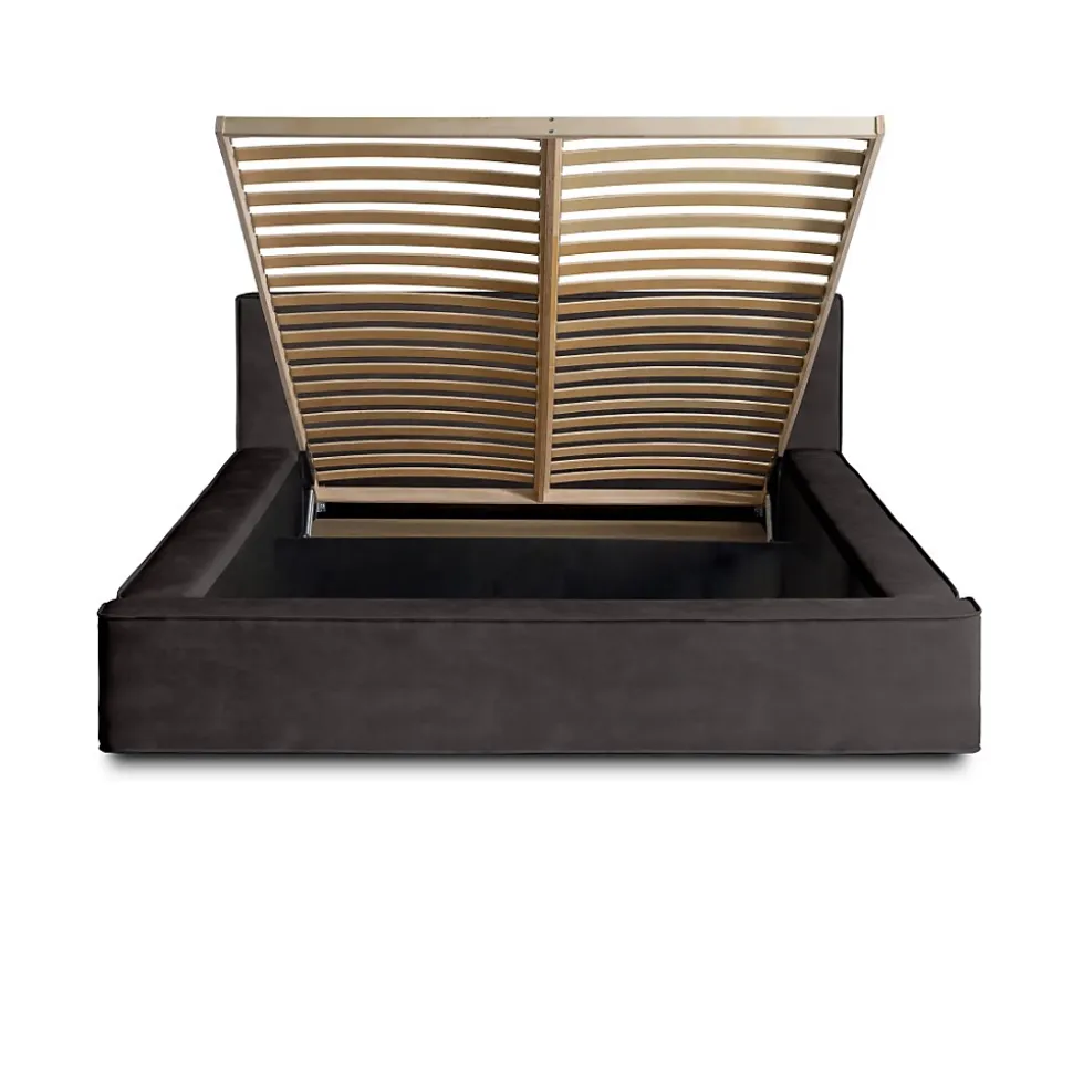Lit coffre VELORA Gris anthracite 160x200 cm Tissu velours doux Sommier relevable Rangement intégré