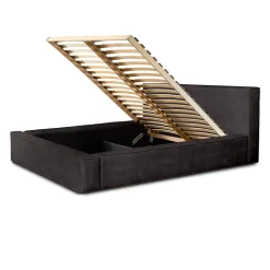 Lit coffre VELORA Gris anthracite 160x200 cm Tissu velours doux Sommier relevable Rangement intégré