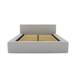 Lit coffre VELORA Gris sable bouclé 180x200 cm Tissu velours doux Sommier relevable Rangement intégré