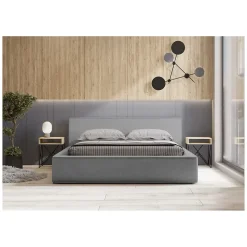 Lit coffre VELORA Gris sable bouclé 180x200 cm Tissu velours doux Sommier relevable Rangement intégré
