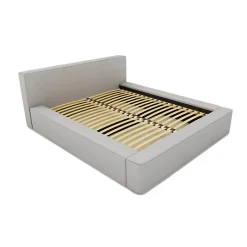 Lit coffre VELORA Gris sable bouclé 140x200 cm Tissu velours doux Sommier relevable Rangement intégré