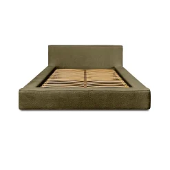 Lit coffre VELORA Olive bouclé 160x200 cm Tissu velours doux Sommier relevable Rangement intégré