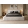 Lit coffre VELORA Perle 180x200 cm Tissu velours doux Sommier relevable Rangement intégré