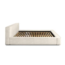 Lit coffre VELORA Perle 180x200 cm Tissu velours doux Sommier relevable Rangement intégré