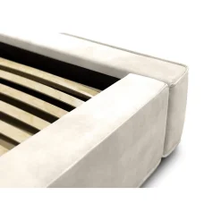 Lit coffre VELORA Perle 180x200 cm Tissu velours doux Sommier relevable Rangement intégré