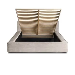 Lit coffre VELORA Sable 140x200 cm Tissu velours doux Sommier relevable Rangement intégré