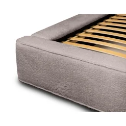 Lit coffre VELORA Taupe rosé bouclé 180x200 cm Tissu velours doux Sommier relevable Rangement intégré