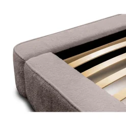 Lit coffre VELORA Taupe rosé bouclé 180x200 cm Tissu velours doux Sommier relevable Rangement intégré