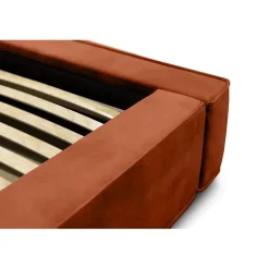 Lit coffre VELORA Terracotta 160x200 cm Tissu velours doux Sommier relevable Rangement intégré