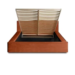 Lit coffre VELORA Terracotta 160x200 cm Tissu velours doux Sommier relevable Rangement intégré