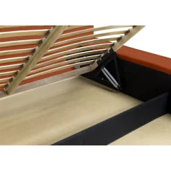 Lit coffre VELORA Terracotta 160x200 cm Tissu velours doux Sommier relevable Rangement intégré