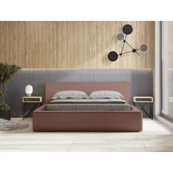 Lit coffre VELORA Terre-cuite bouclé 160x200 cm Tissu velours doux Sommier relevable Rangement intégré