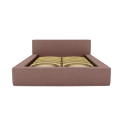 Lit coffre VELORA Terre-cuite bouclé 160x200 cm Tissu velours doux Sommier relevable Rangement intégré