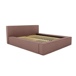 Lit coffre VELORA Terre-cuite bouclé 160x200 cm Tissu velours doux Sommier relevable Rangement intégré