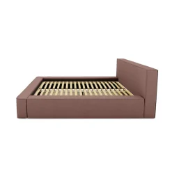 Lit coffre VELORA Terre-cuite bouclé 160x200 cm Tissu velours doux Sommier relevable Rangement intégré