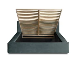 Lit coffre VELORA Vert émeraude 180x200 cm Tissu velours doux Sommier relevable Rangement intégré