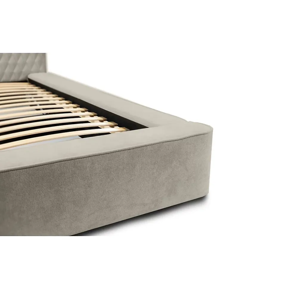 Lit coffre VERNON Tissu chenille bouclé Taupe fumé 160x200 cm Sommier relevable Design haut de gamme