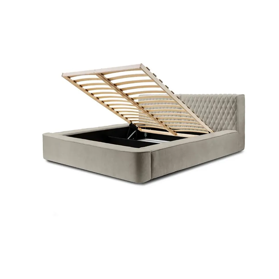 Lit coffre VERNON Tissu chenille bouclé Taupe fumé 160x200 cm Sommier relevable Design haut de gamme