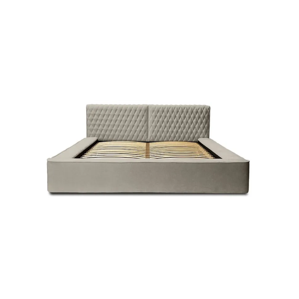 Lit coffre VERNON Tissu chenille bouclé Taupe fumé 160x200 cm Sommier relevable Design haut de gamme