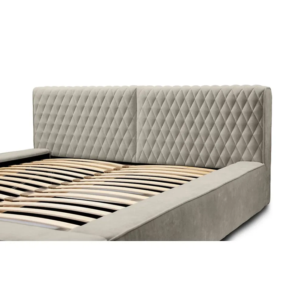 Lit coffre VERNON Tissu chenille bouclé Taupe fumé 160x200 cm Sommier relevable Design haut de gamme