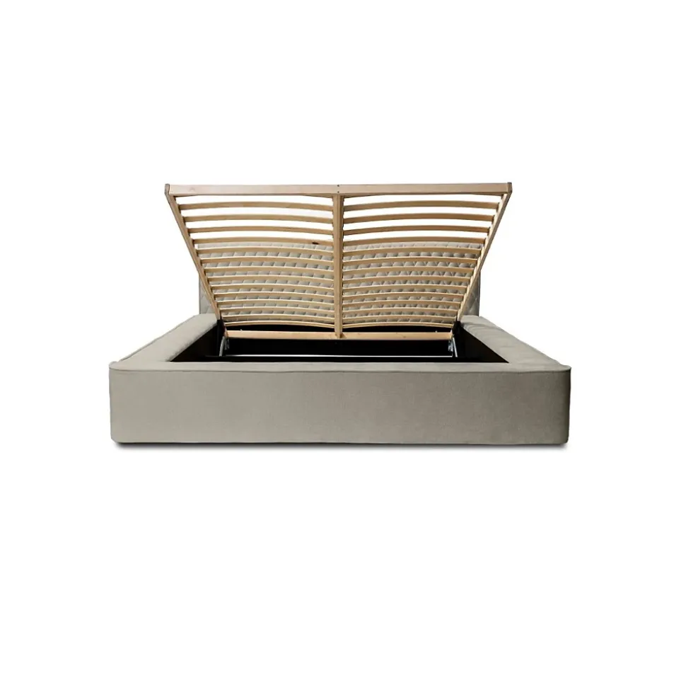 Lit coffre VERNON Tissu chenille bouclé Taupe fumé 160x200 cm Sommier relevable Design haut de gamme