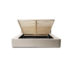 Lit coffre VERNON Tissu chenille bouclé Sable rosé 140x200 cm Sommier relevable Design haut de gamme