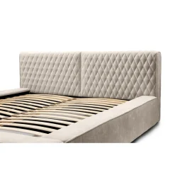 Lit coffre VERNON Tissu chenille bouclé Sable rosé 140x200 cm Sommier relevable Design haut de gamme