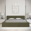 Lit coffre VERNON Tissu chenille bouclé Feuille dolivier 140x200 cm Sommier relevable Design haut de gamme