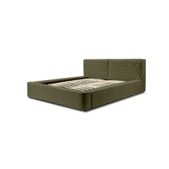Lit coffre VERNON Tissu chenille bouclé Feuille dolivier 140x200 cm Sommier relevable Design haut de gamme
