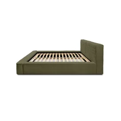 Lit coffre VERNON Tissu chenille bouclé Feuille dolivier 140x200 cm Sommier relevable Design haut de gamme