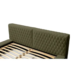 Lit coffre VERNON Tissu chenille bouclé Feuille dolivier 140x200 cm Sommier relevable Design haut de gamme