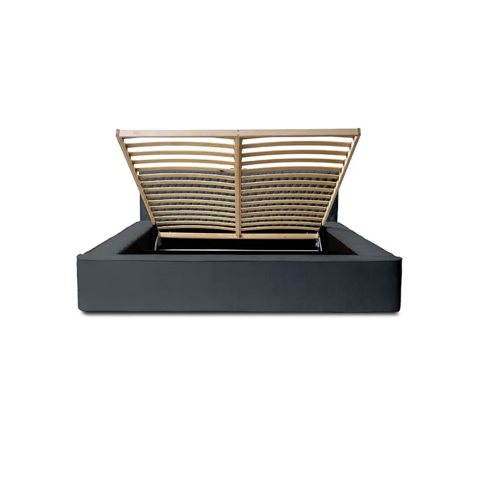 Lit coffre VERNON Tissu chenille bouclé Charbon bleu 160x200 cm Sommier relevable Design haut de gamme