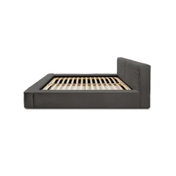 Lit coffre VERNON Tissu chenille bouclé Anthracite profond 140x200 cm Sommier relevable Design haut de gamme