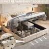 Lit coffre 160x200 avec 2 tiroirs, Lit rembourré avec sommier à lattes, tissu en velours et décoration de boutons, beige